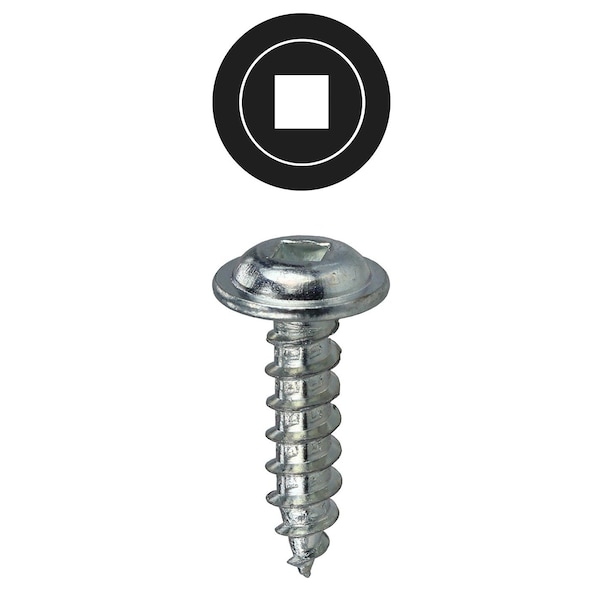 Sheet Metal Screw, #10 x 1 in, Zinc Plated Steel Wafer Head Square Drive, 400 PK